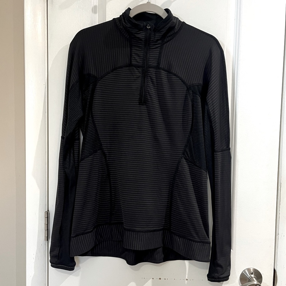 Lululemon Run For Gold 1/2 Zip Pullover Sz 12 Luxtreme Long Sleeve Black/Gold